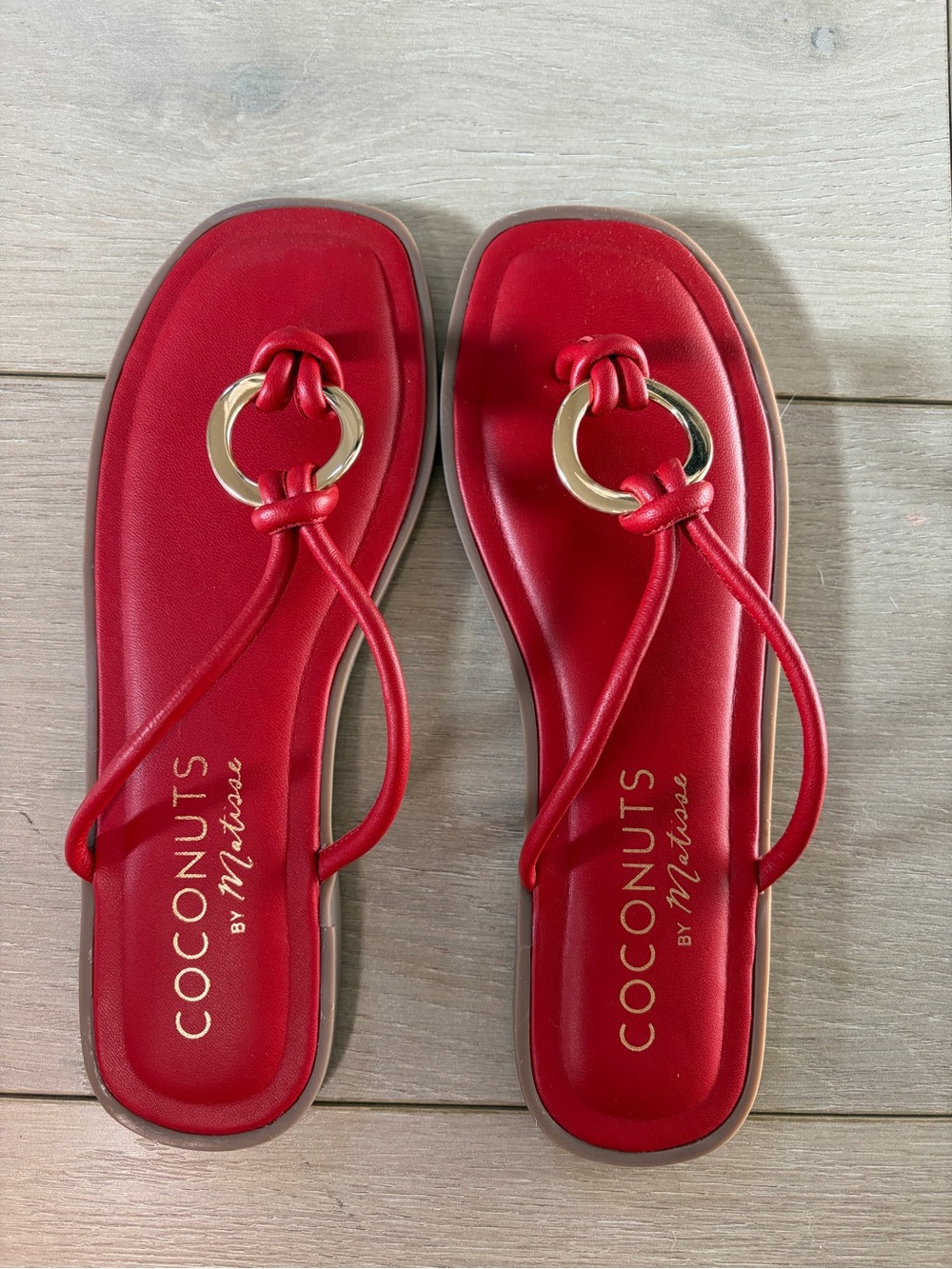 Coconuts by Matisse Red Thong Sandals with Gold Ring Accent